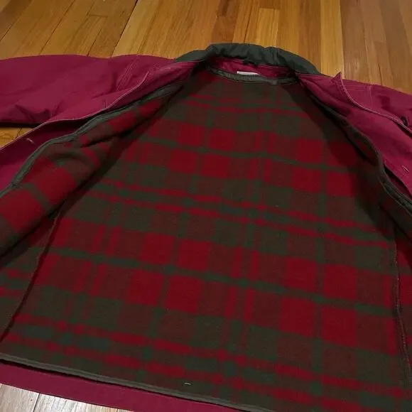 Womens Vintage LL Bean Chore Barn Coat T540 Red Made in USA Removable Wool Liner - Picture 4 of 15